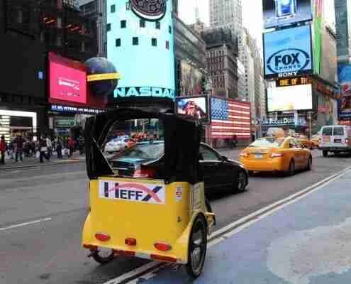 Pedicab advertising in Times Square New York NYC